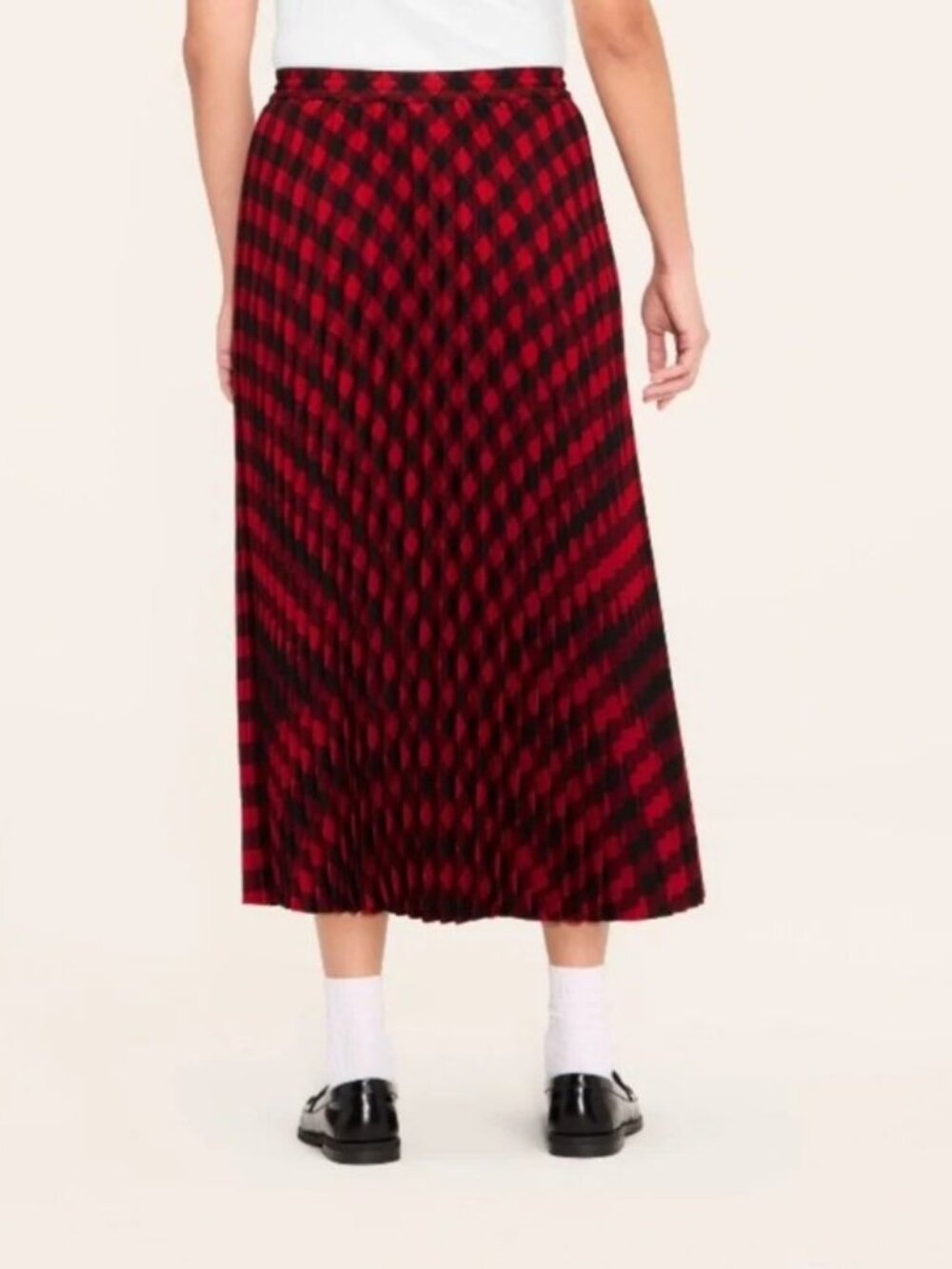 Woolrich x Target Red Black Plaid Checkered Pleated Elastic Waist Midi Skirt XL - Picture 2 of 3